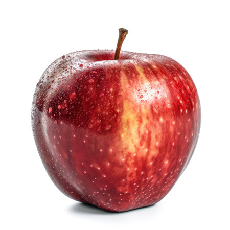 A fresh raw organic red apple with water drops for recipes on white background Generative AI Illustration.の素材