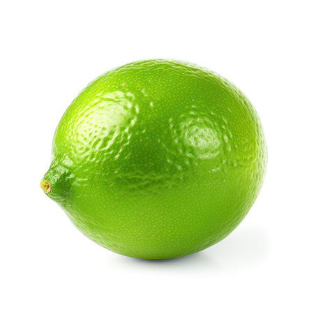 A fresh raw organic lime on white background Generative AI Illustration.の素材