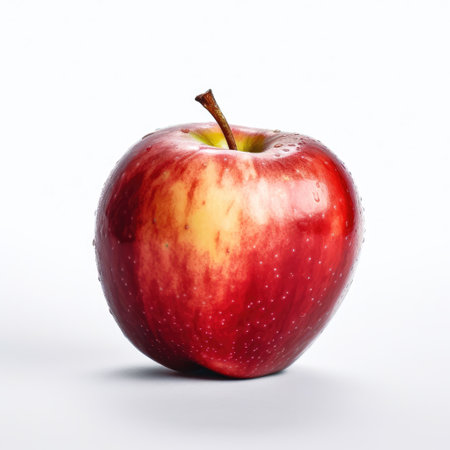 A fresh raw organic red apple for fruit salad recipes on white background Generative AI Illustration.の素材