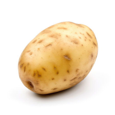A healthy fresh organic raw potato on white background Generative AI Illustration.の素材