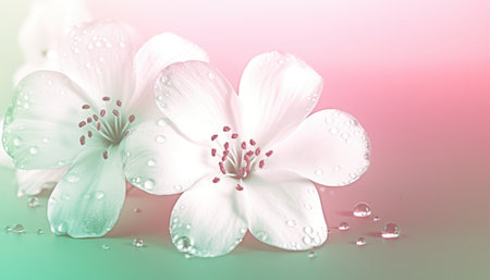 Soft and delicate background with fresh white flowers and pink tones Generative AI Illustration.の素材