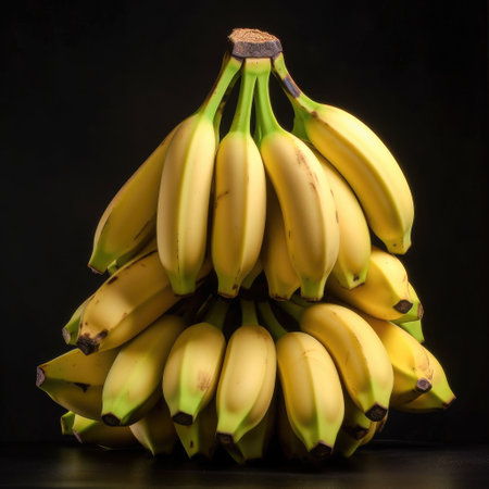 Pile of fresh raw ripe bananas for fruit salads recipes Generative AI Illustration.の素材