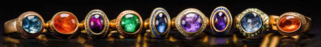 Modern designs of beautiful rare gemstone design jewelry gold rings Generative AI Illustration.の素材