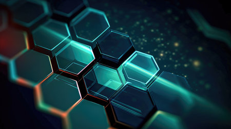 Abstract background with glass hexagons geometry desktop wallpaper Generative AI Illustration.の素材
