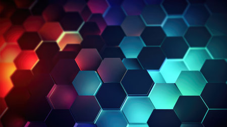Abstract background with glass multicolored hexagons geometry desktop wallpaper Generative AI Illustration.の素材