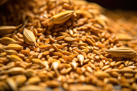 Close-up of organic raw wheat seeds whole grain to make bread Generative AI Illustration.の素材