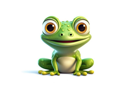 3D frog funny cartoon character on white background Generative AI Illustration.の素材
