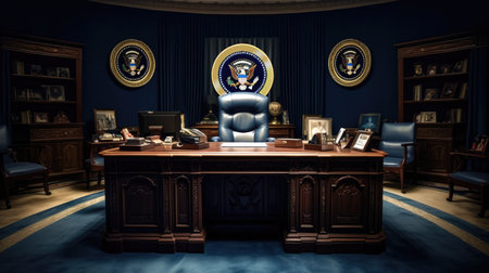 Secretary desk of the office of the president of the United States of America presidential room Generative AI Illustration.の素材