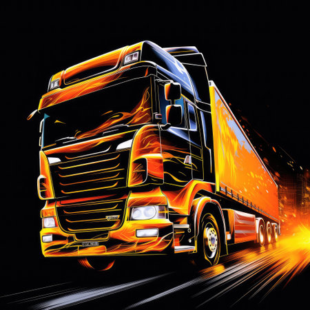Colorful truck at high speed transport of heavy loads in a vector style Generative AI Illustration.の素材