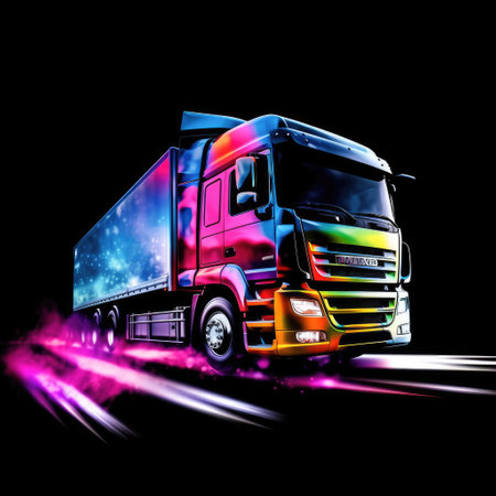 Colorful truck at high speed transport of heavy loads in a vector style Generative AI Illustration.の素材