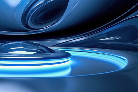 Abstract futuristic background with blue waves with lighting effects Generative AI Illustration.の素材