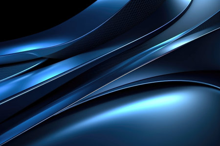 Abstract futuristic background with blue waves with lighting effects Generative AI Illustration.の素材