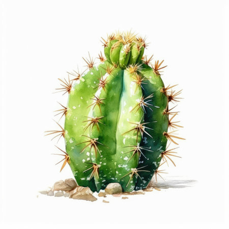 Watercolor painting cactus plant with white background Generative AI Illustration.の素材