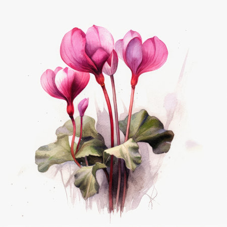 Watercolor painting of a cyclamen flower with white background Generative AI Illustration.の素材