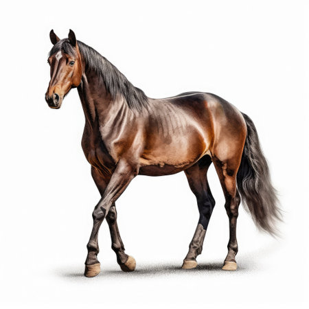 Illustration of a brown racing champion stallion horse on white background Generative AI.の素材