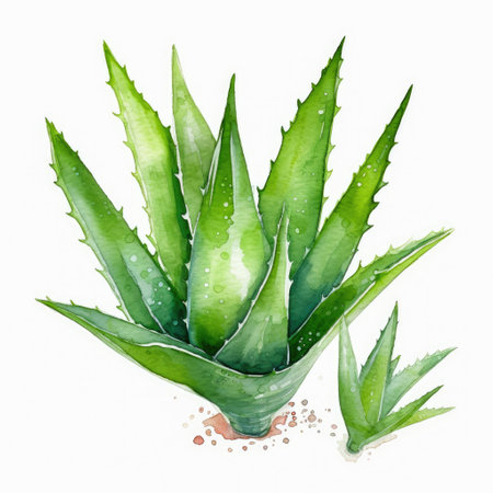 Watercolor painting of aloe vera leaves on white background Generative AI Illustration.の素材