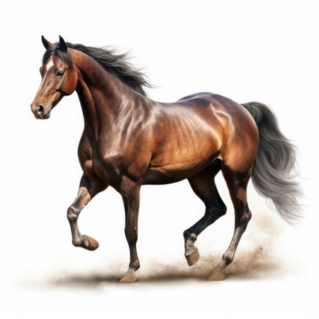Illustration of a brown racing champion stallion horse on white background Generative AI.の素材