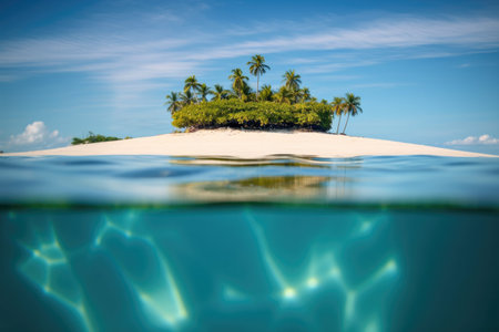 Tiny little sand island in the Caribbean sea Generative AI Illustration.の素材