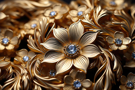 Luxury floral background with golden ornaments and crystals Generative AI Illustration.の素材