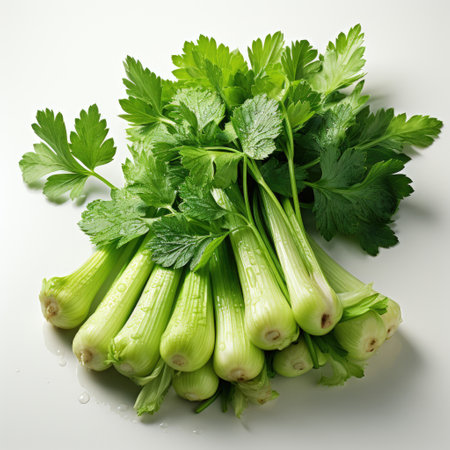 Fresh green celery isolated on a white background Generative AI Illustration.の素材