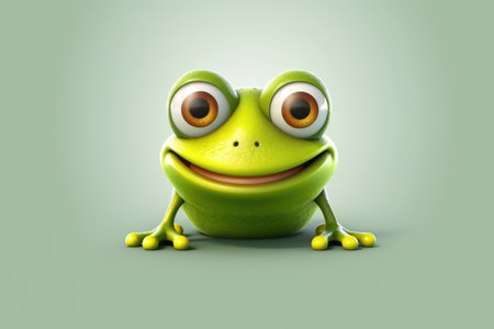 3D frog funny cartoon character on green background Generative AI Illustration.の素材