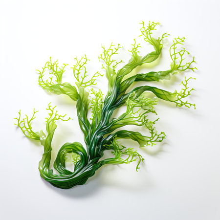 Raw fresh organic green algae rich in minerals and iodine on white background Generative AI Illustration.の素材