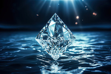 A jewel diamond lost in the middle of the waters of a river with light effects the value of the Kingdom of God Generative AI Illustration.の素材