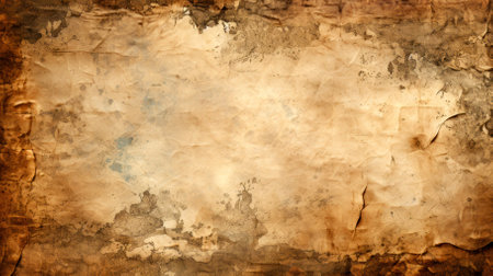 Old parchment paper sheet ancient vintage texture background with cracked edges Generative AI Illustration.の素材