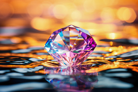 A jewel diamond lost in the middle of the waters of a river with light effects the value of the Kingdom of God Generative AI Illustration.の素材