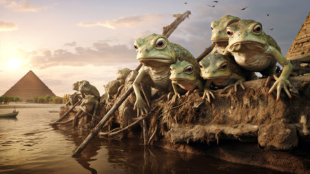 Plague of frogs in Egypt at the time of Moses when God freed His people Generative AI Illustration.の素材