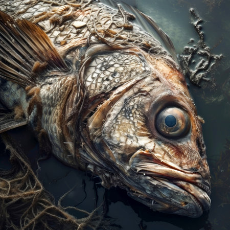 Dead fish environmental disaster with water pollution and death of marine life Generative AI Illustration.の素材