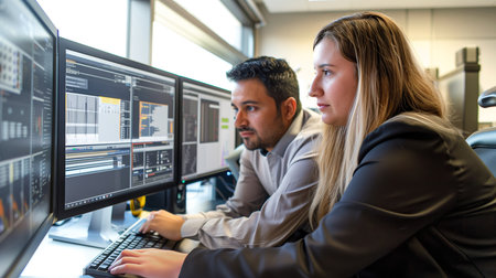 Young professionals at workplace managing business activity Generative AI Illustration.の素材