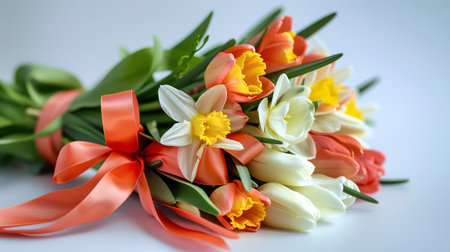 A bouquet of flowers with yellow and white flowers. The flowers are arranged for a surpriseの素材