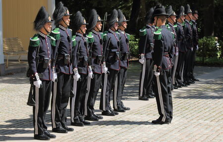 Soldiers at the Changing of the Guard ceremony outside the Royal Palace in Oslo, Norway 