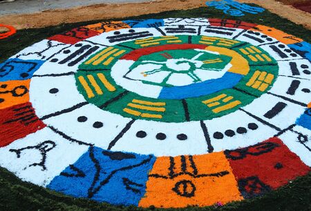 Colourful carpets made in the streets in celebration of holy week (Semana Santa). Suchitoto, El Salvador.のeditorial素材