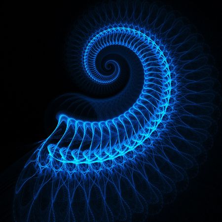 abstract blue spinal array on dark backgroundの写真素材
