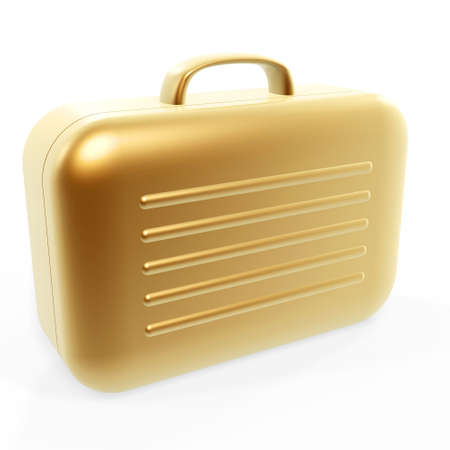 golden suitcase isolated on white backgroundの写真素材