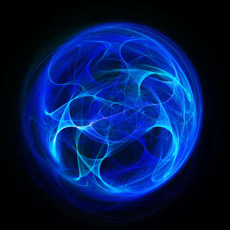 abstract blue circle core rays on dark backgroundの写真素材