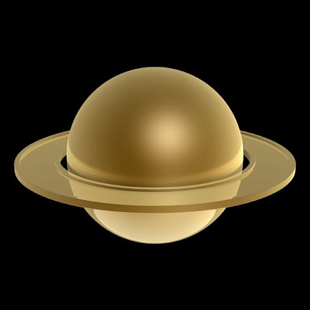 golden Saturn and ring isolated on dark backgroundの写真素材