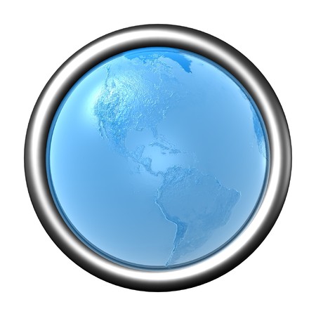 blue earth globe isolated on white backgroundの写真素材