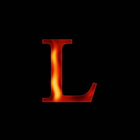 fire letter L isolated on dark backgroundの写真素材