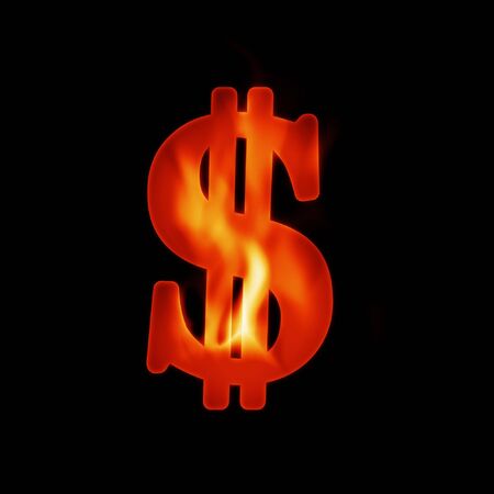 fire symbol dollar isolated on dark backgroundの写真素材