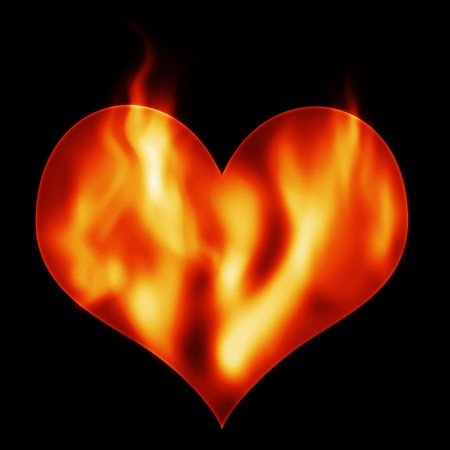 fire heart isolated on dark background