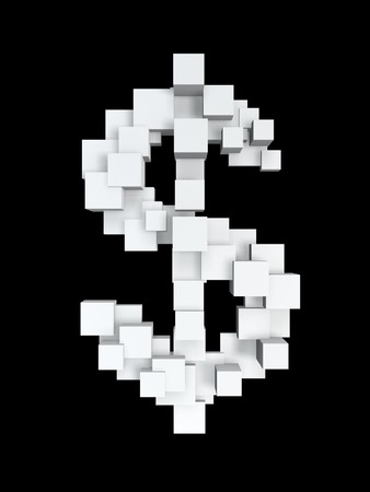 dollar pixel box symbol isolated on dark backgroundの写真素材