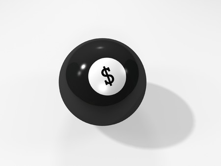 billiard ball with dollar symbol isolated on white background