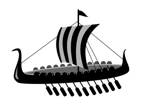 vector ancient battle ship of viking isolated on white backgroundのイラスト素材