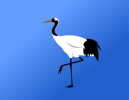 chinese red-crowned crane standing on blue backgroundのイラスト素材