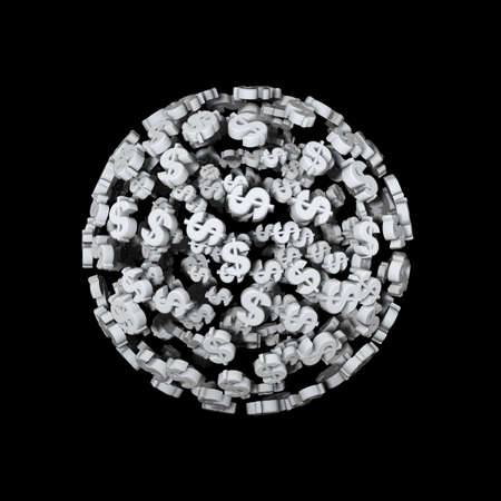 dollar currency symbols sphere isolated on dark backgroundの写真素材