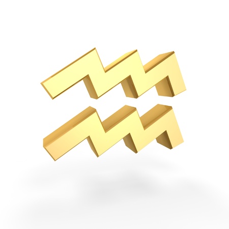 golden aquarius symbol of zodiac isolated on white backgroundの写真素材