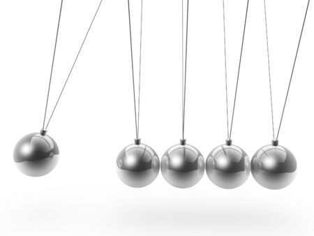 newton's cradle side view isolated on white backgroundの写真素材